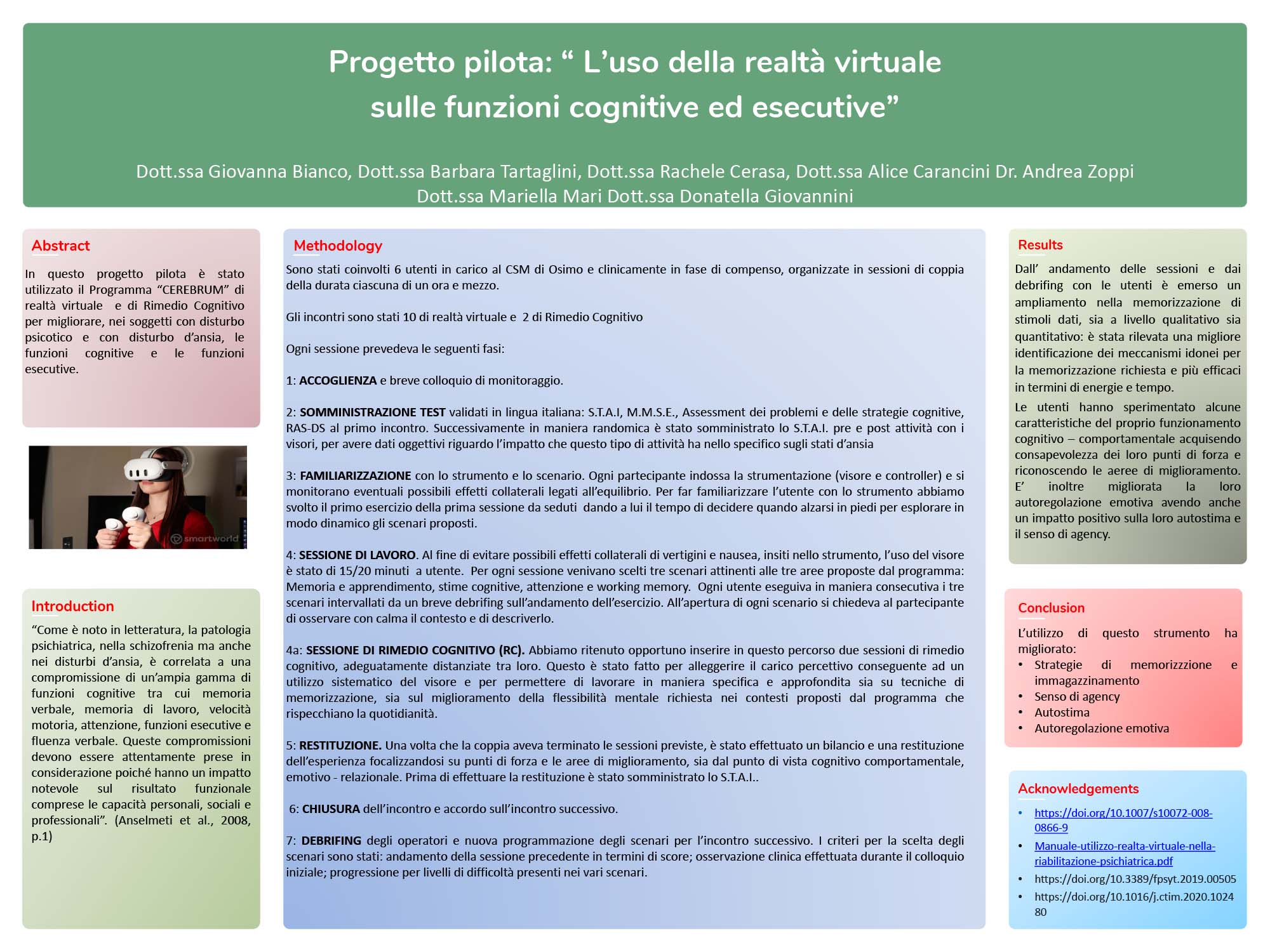 Progetto pilota: “ L’uso della realtà virtuale sulle funzioni cognitive ed esecutive”