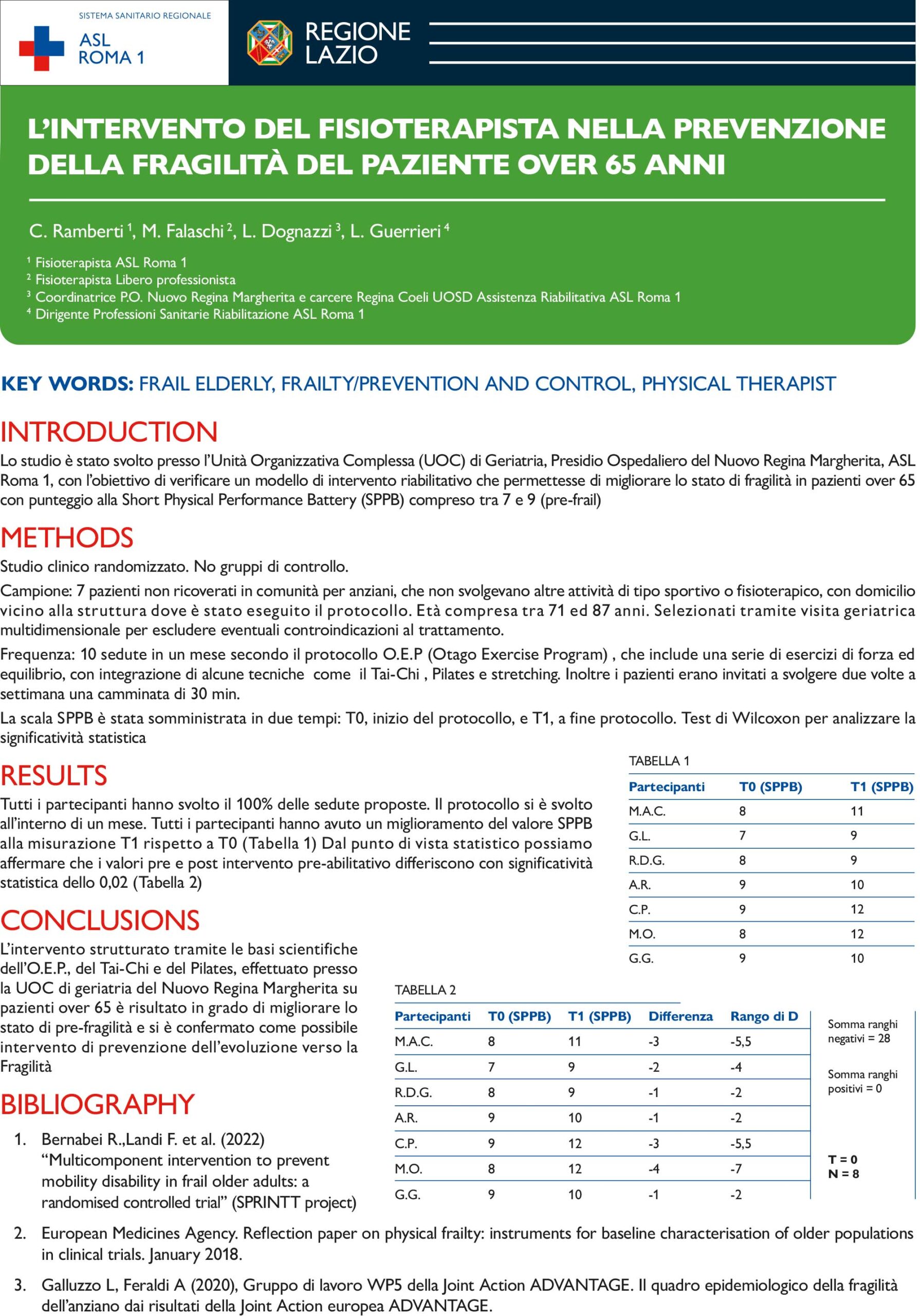 L’INTERVENTO DEL FISIOTERAPISTA NELLA PREVENZIONE DELLA FRAGILITÀ DEL PAZIENTE OVER 65 ANNI