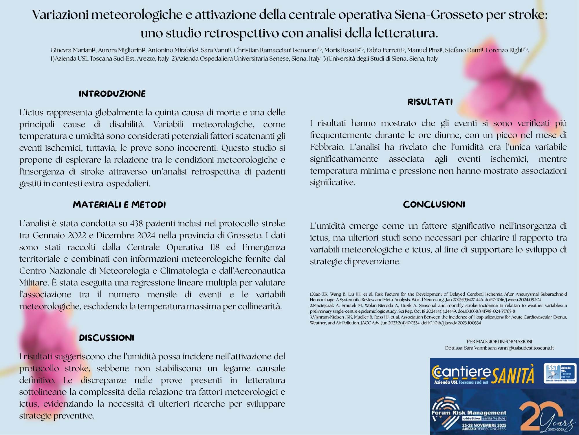 Variazioni meteorologiche e attivazione della centrale operativa Siena-Grosseto per stroke: uno studio retrospettivo con analisi della letteratura