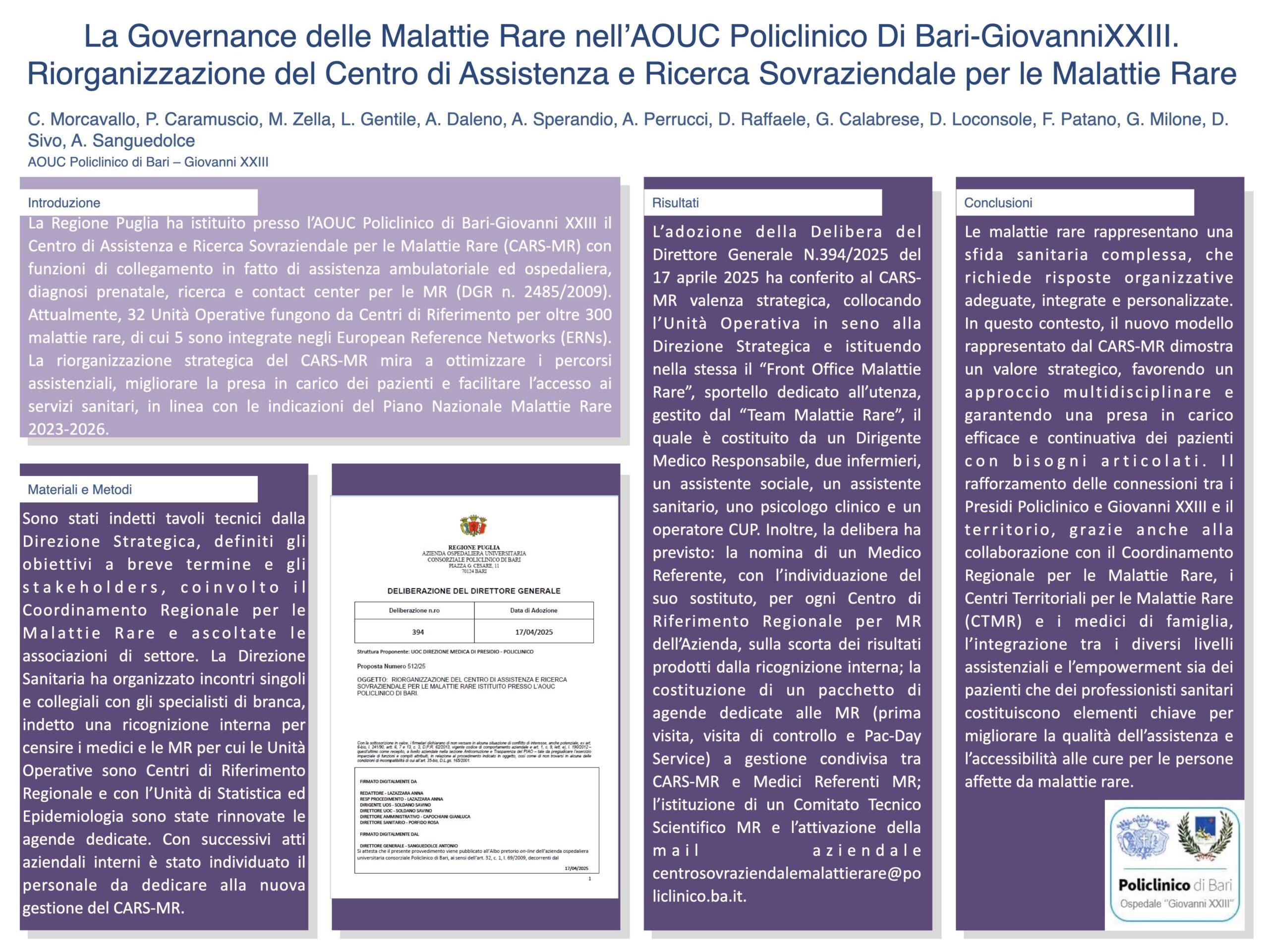 La Governance delle Malattie Rare nell’AOUC Policlinico Di Bari-GiovanniXXIII. Riorganizzazione del Centro di Assistenza e Ricerca Sovraziendale per le Malattie Rare