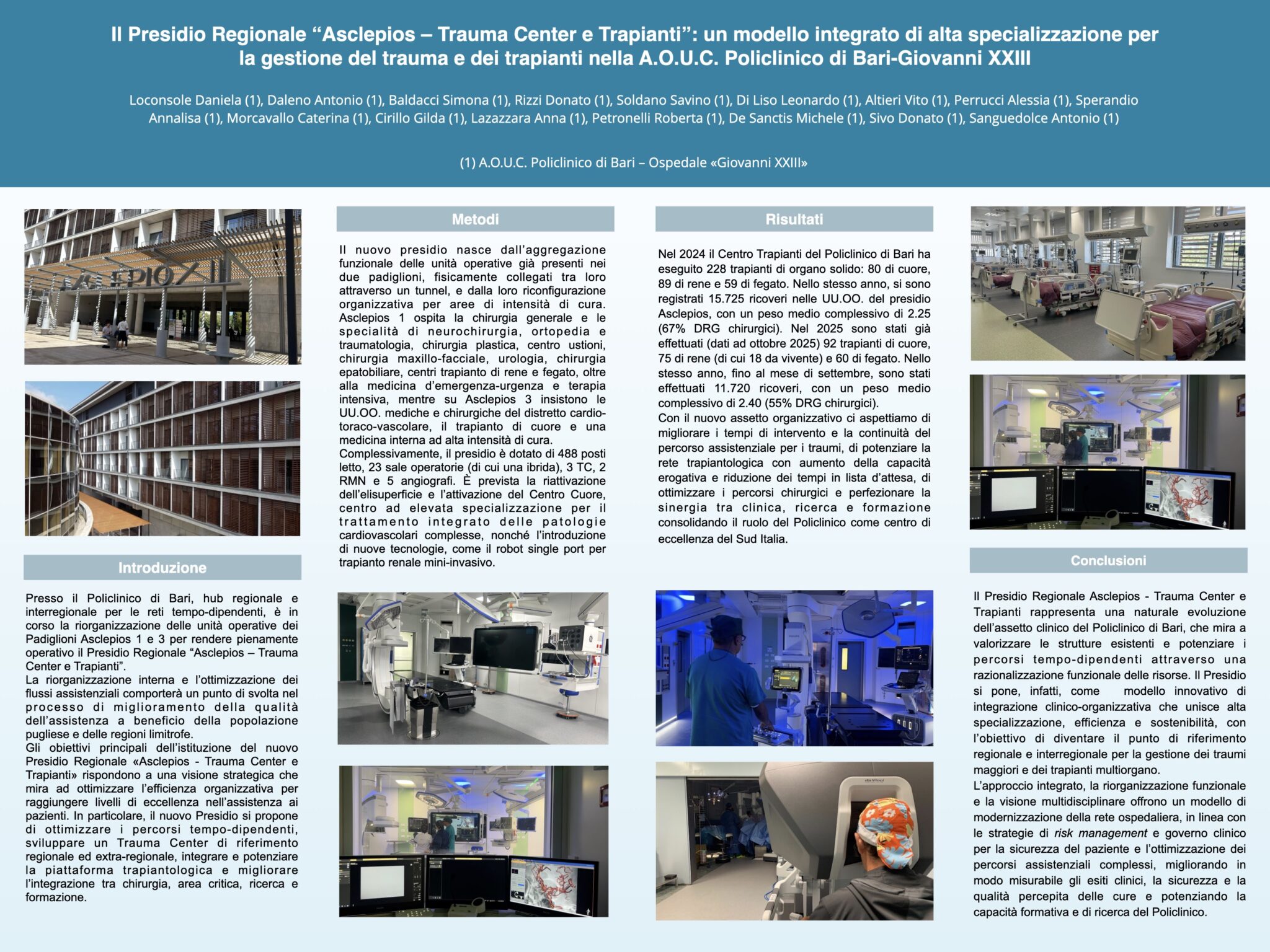 Il Presidio Regionale “Asclepios – Trauma Center e Trapianti”: un modello integrato di alta specializzazione per la gestione del trauma e dei trapianti nella A.O.U.C. Policlinico di Bari-Giovanni XXIII