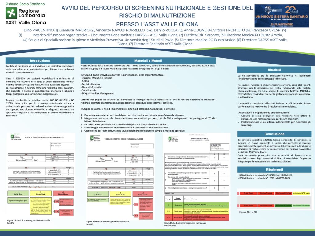 AVVIO DEL PERCORSO DI SCREENING NUTRIZIONALE E GESTIONE DEL RISCHIO DI MALNUTRIZIONE PRESSO L’ASST VALLE OLONA