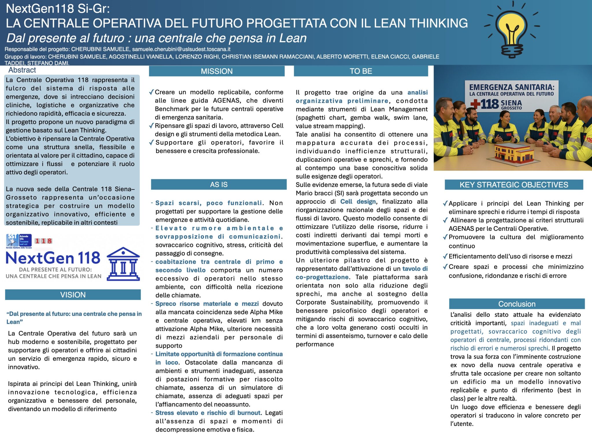NextGen118 Si-Gr: LA CENTRALE OPERATIVA DEL FUTURO PROGETTATA CON IL LEAN THINKING Dal presente al futuro : una centrale che pensa in Lean