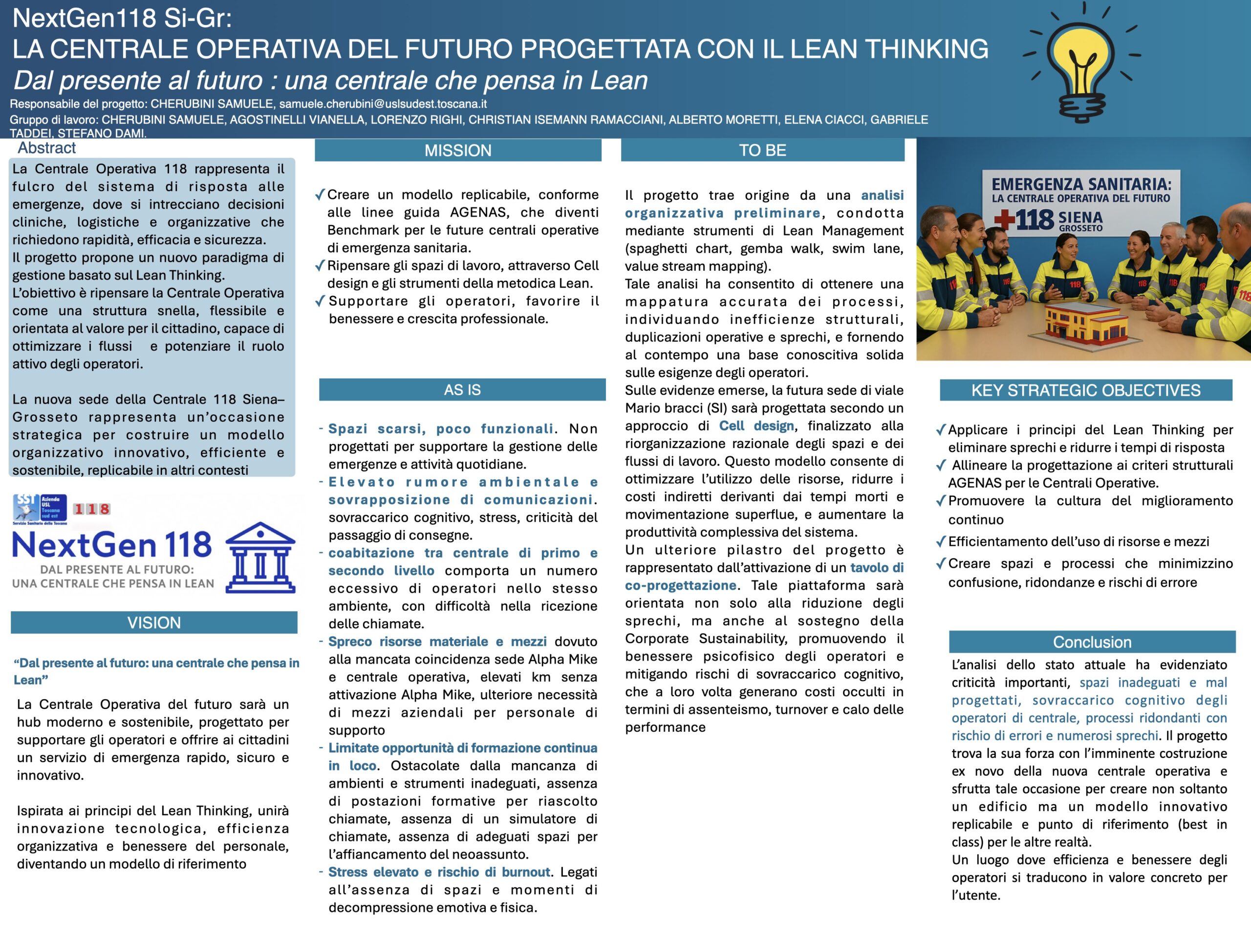 NextGen118 Si-Gr: LA CENTRALE OPERATIVA DEL FUTURO PROGETTATA CON IL LEAN THINKING Dal presente al futuro : una centrale che pensa in Lean