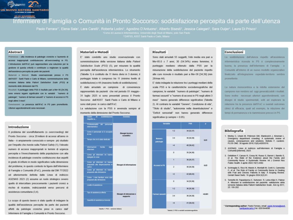 Infermiere di Famiglia o Comunità in Pronto soccorso: soddisfazione percepita da parte dell’utenza