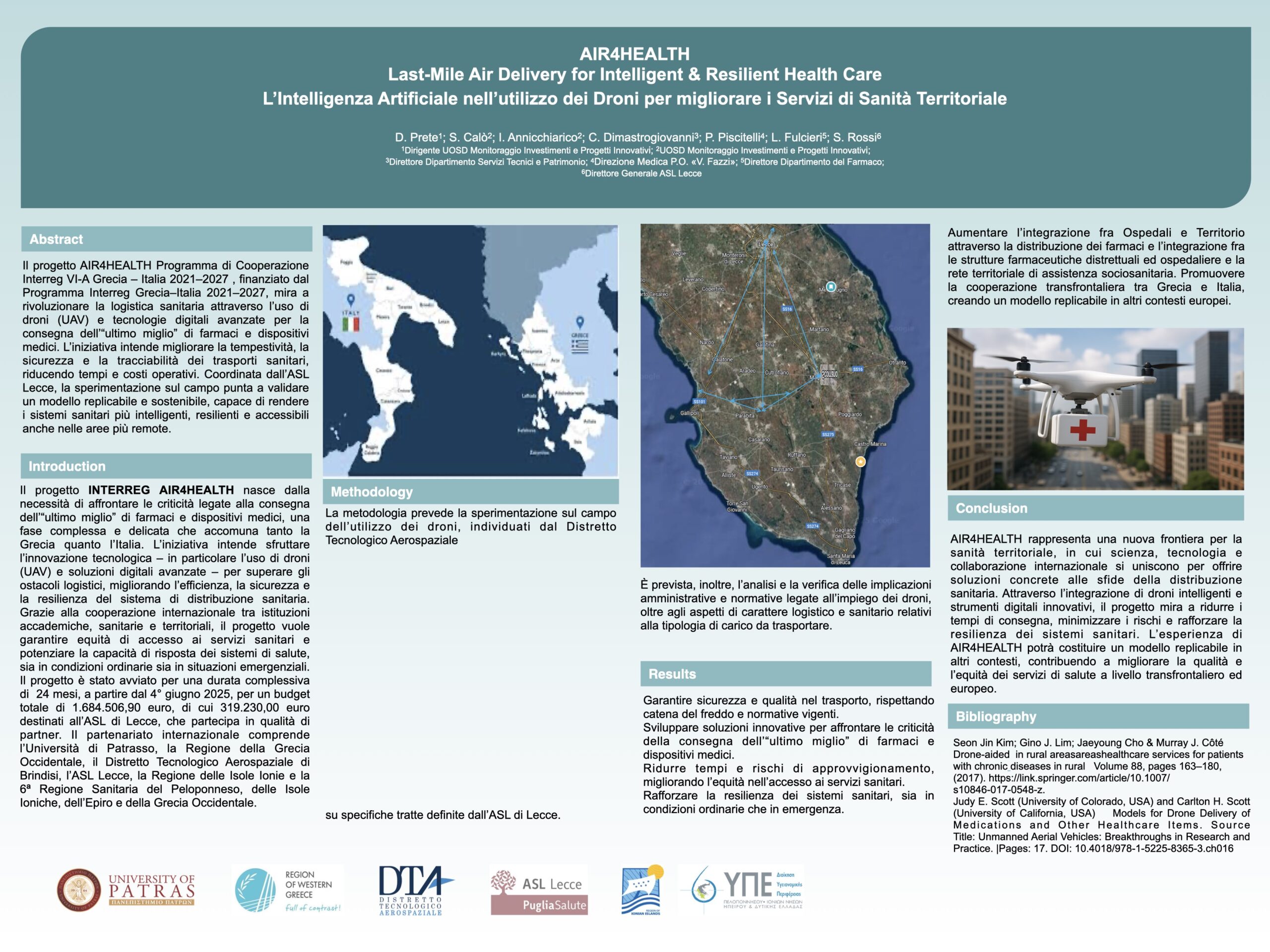 AIR4HEALTH  Last-Mile Air Delivery for Intelligent & Resilient Health Care L’Intelligenza Artificiale nell’utilizzo dei Droni per migliorare i Servizi di Sanità Territoriale