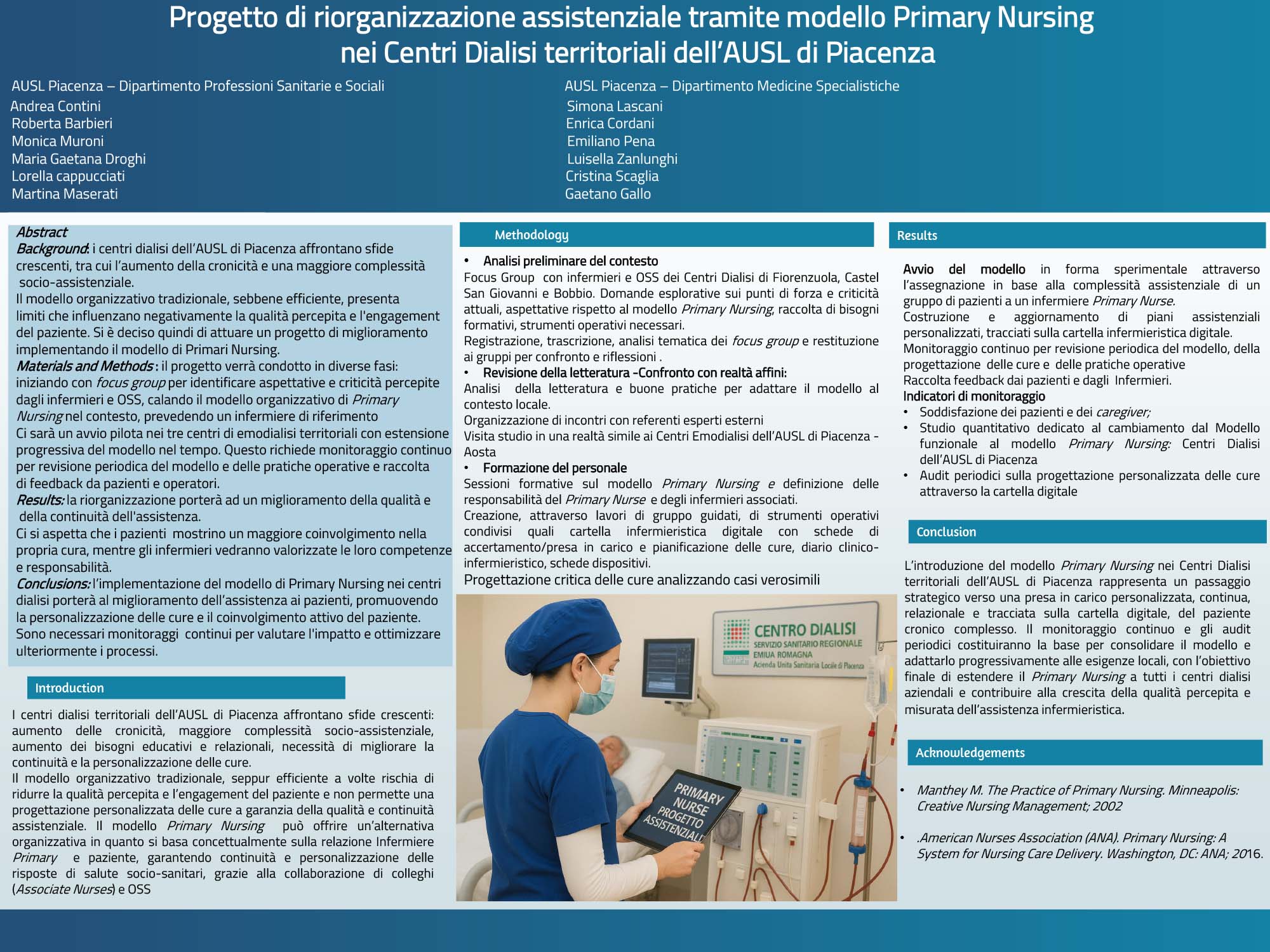 Progetto di riorganizzazione assistenziale tramite modello Primary Nursing nei Centri Dialisi territoriali dell’AUSL di Piacenza