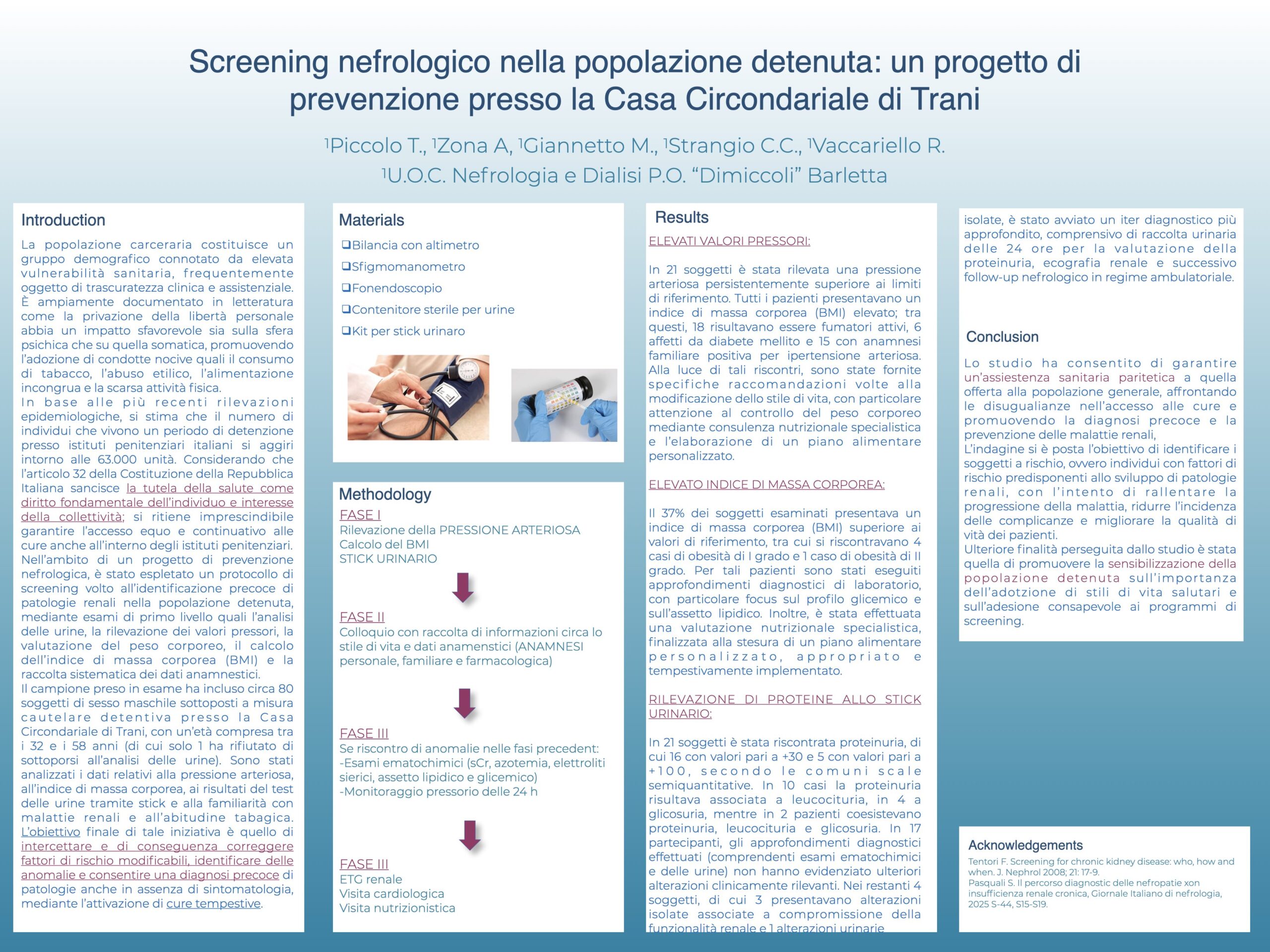 Screening nefrologico nella popolazione detenuta: un progetto di prevenzione presso la Casa Circondariale di Trani