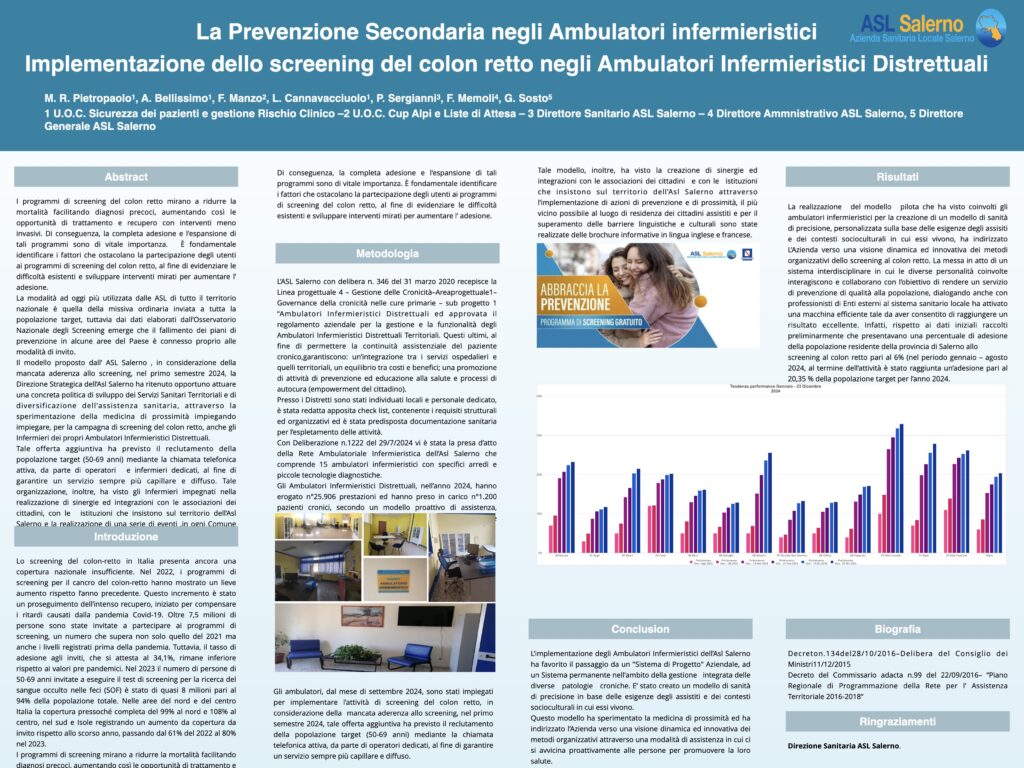 La Prevenzione Secondaria negli Ambulatori infermieristici Implementazione dello screening del colon retto negli Ambulatori Infermieristici Distrettuali