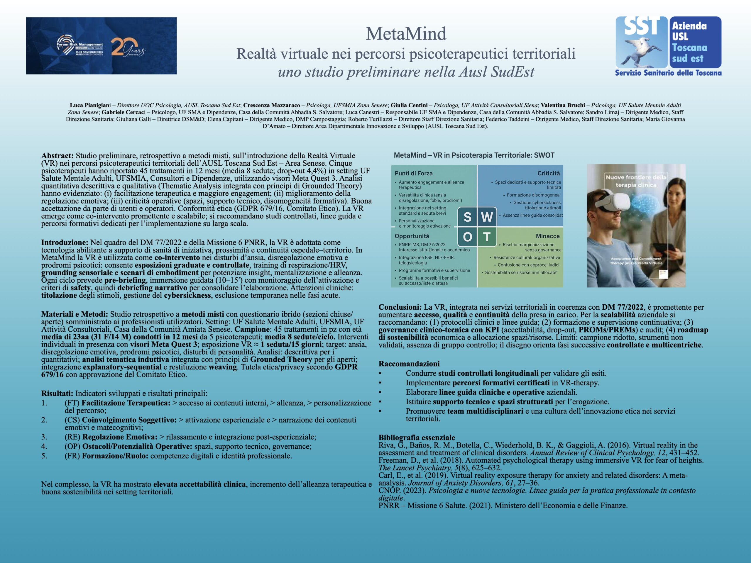   MetaMind  Realtà virtuale nei percorsi psicoterapeutici territoriali uno studio preliminare nella Ausl SudEst 