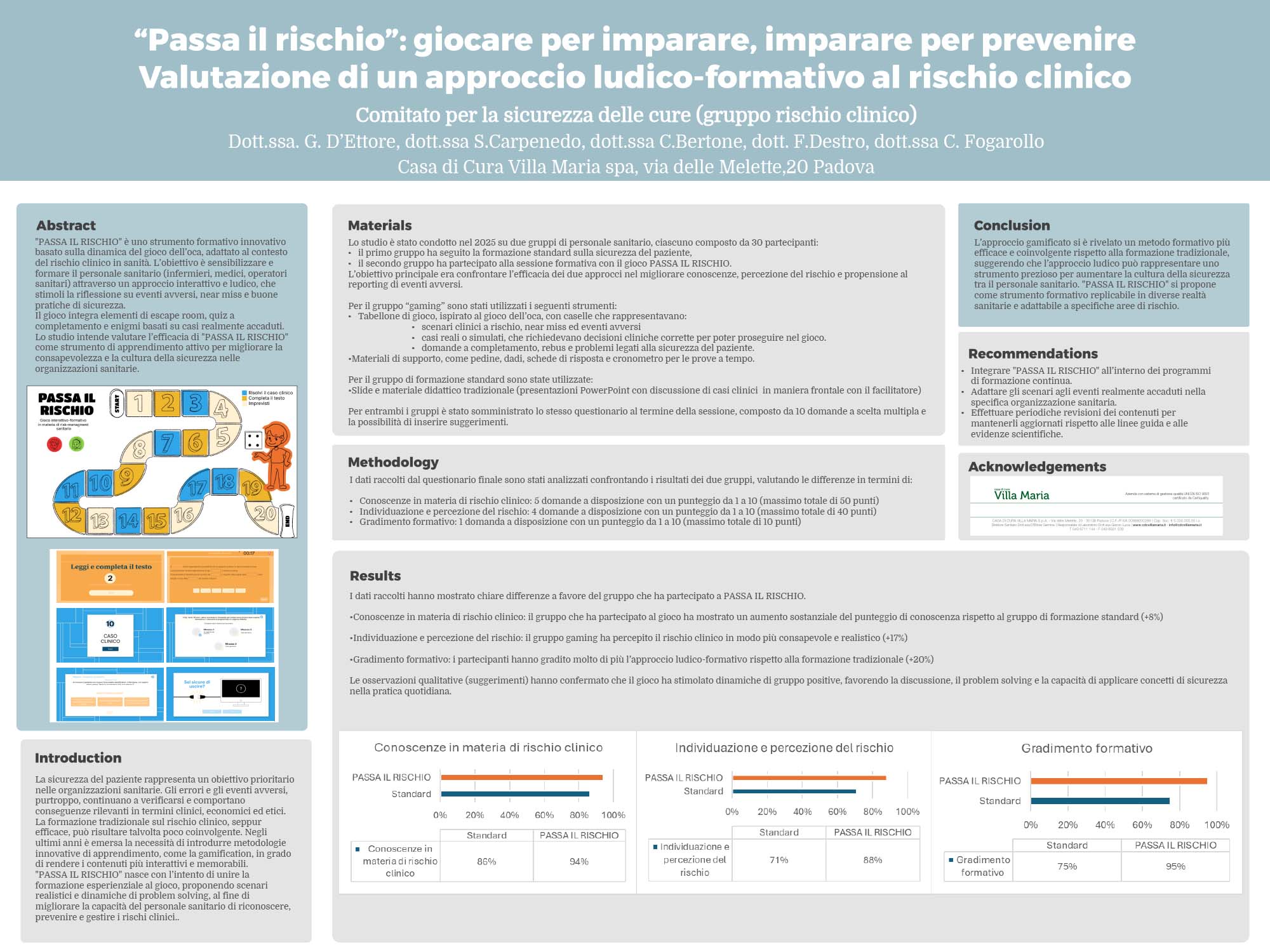 “PASSA IL RISCHIO”: giocare per imparare, imparare per prevenire. Valutazione di un approccio ludico-formativo al rischio clinico