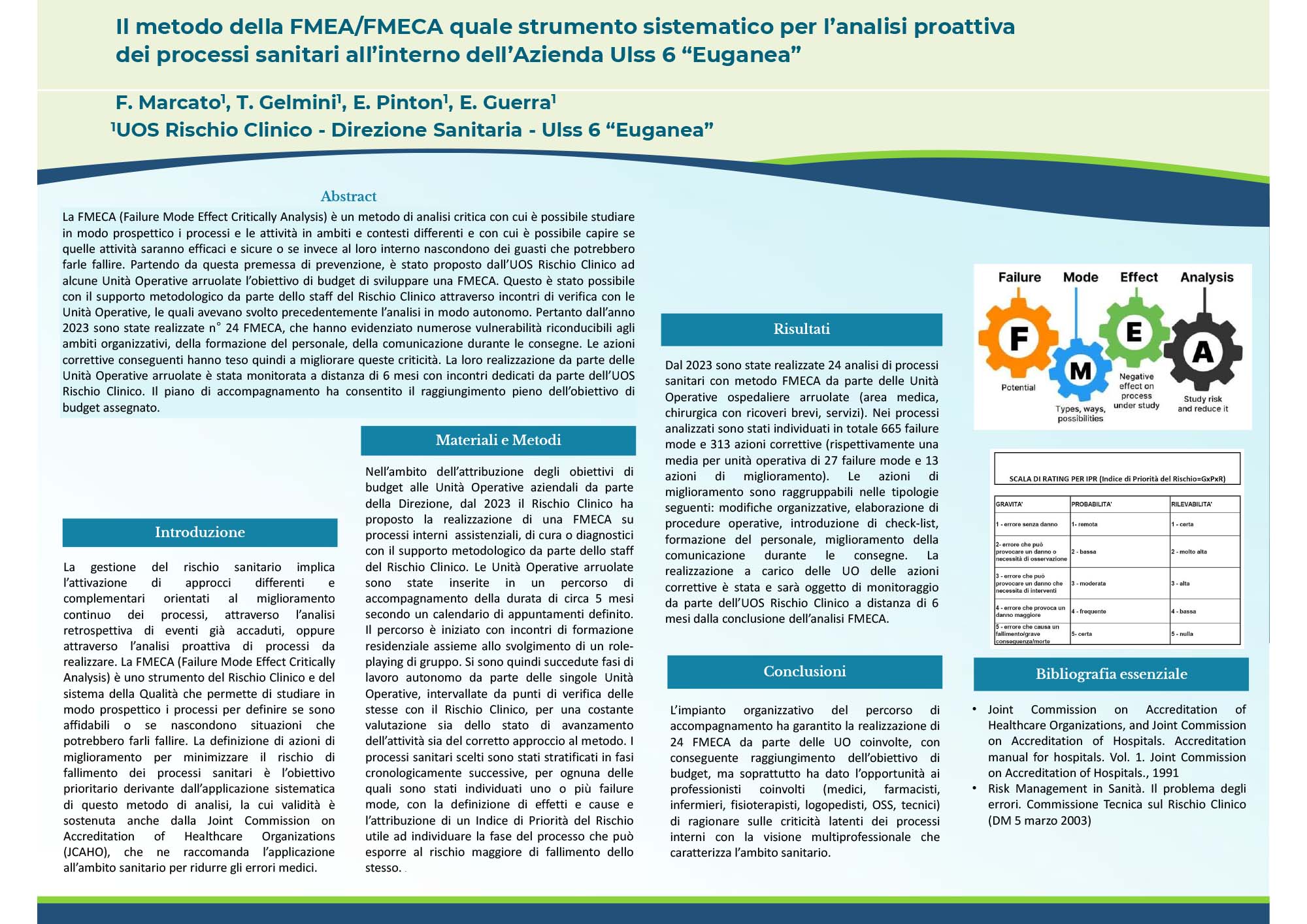 Il metodo della FMEA/FMECA quale strumento sistematico per l’analisi proattiva dei processi sanitari all’interno dell’Azienda Ulss 6 “Euganea”