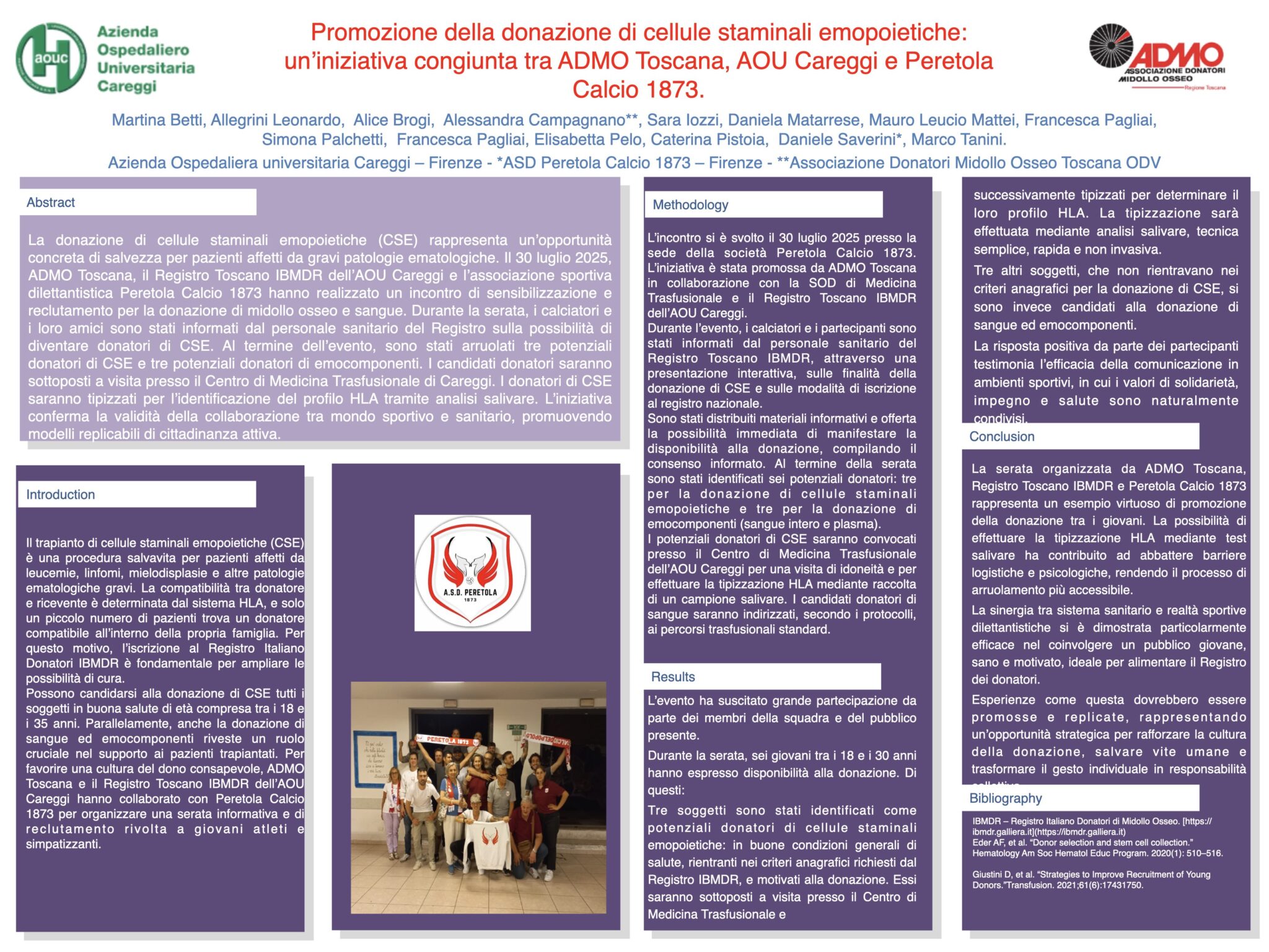 Promozione della donazione di cellule staminali emopoietiche: un’iniziativa congiunta tra ADMO Toscana, AOU Careggi e Peretola Calcio 1873.